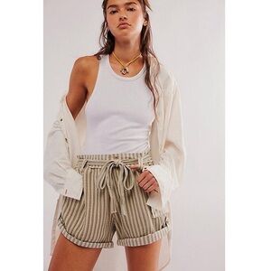 NWOT Free People Fp One Harriet Striped Shorts Mint Chip Combo Printed Pocket